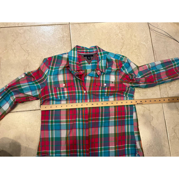 Tommy Hilfiger Button-Up Shirt Womens Size L Multicolor Plaid Long Sleeve Cotton - Picture 8 of 9